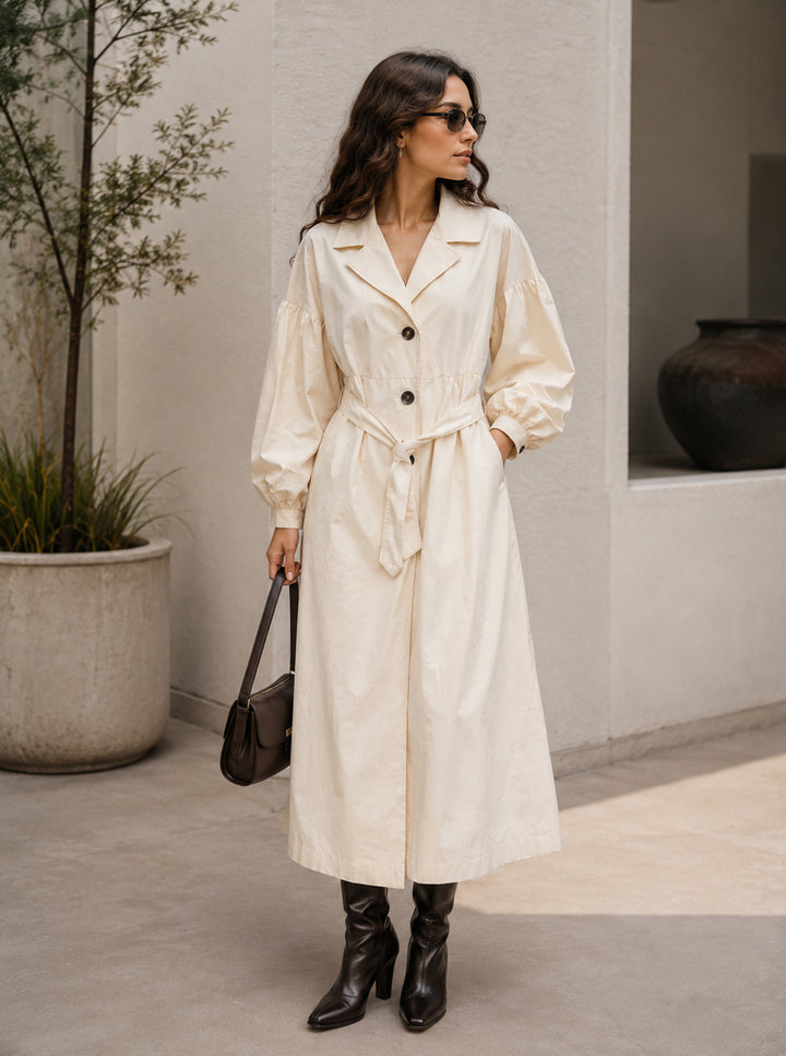 Biarritz Cream Belted Trench Dress