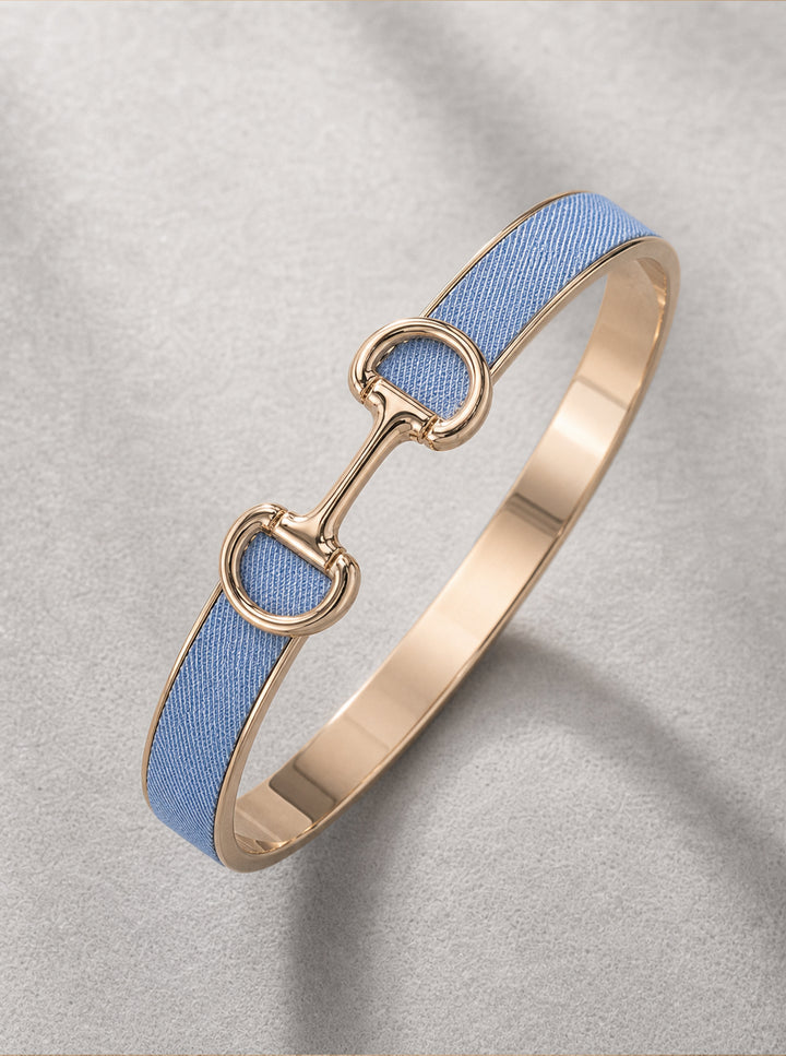 Denim & Gold Horsebit Bangle Bracelet