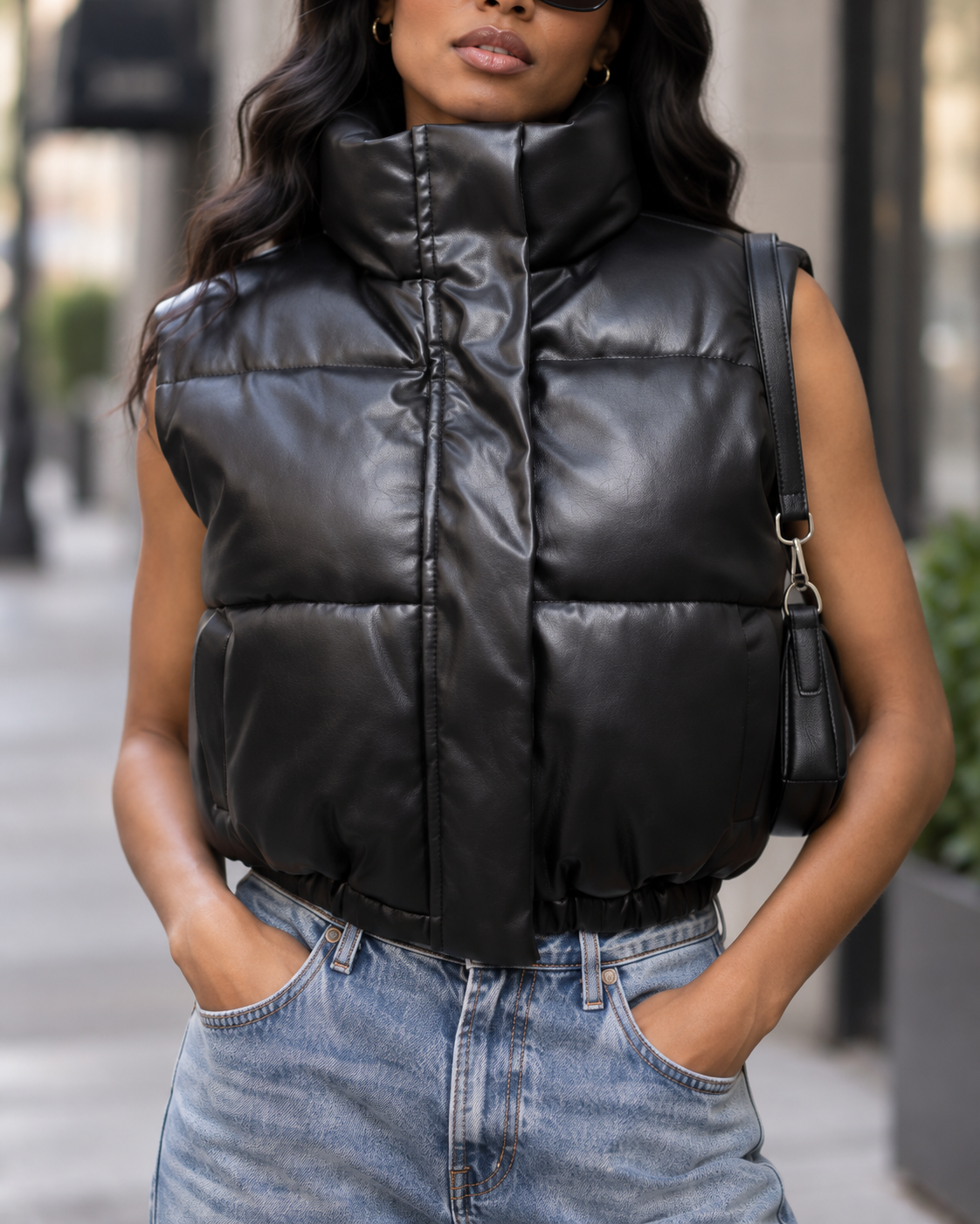 DOWN Faux Leather Vest – Black