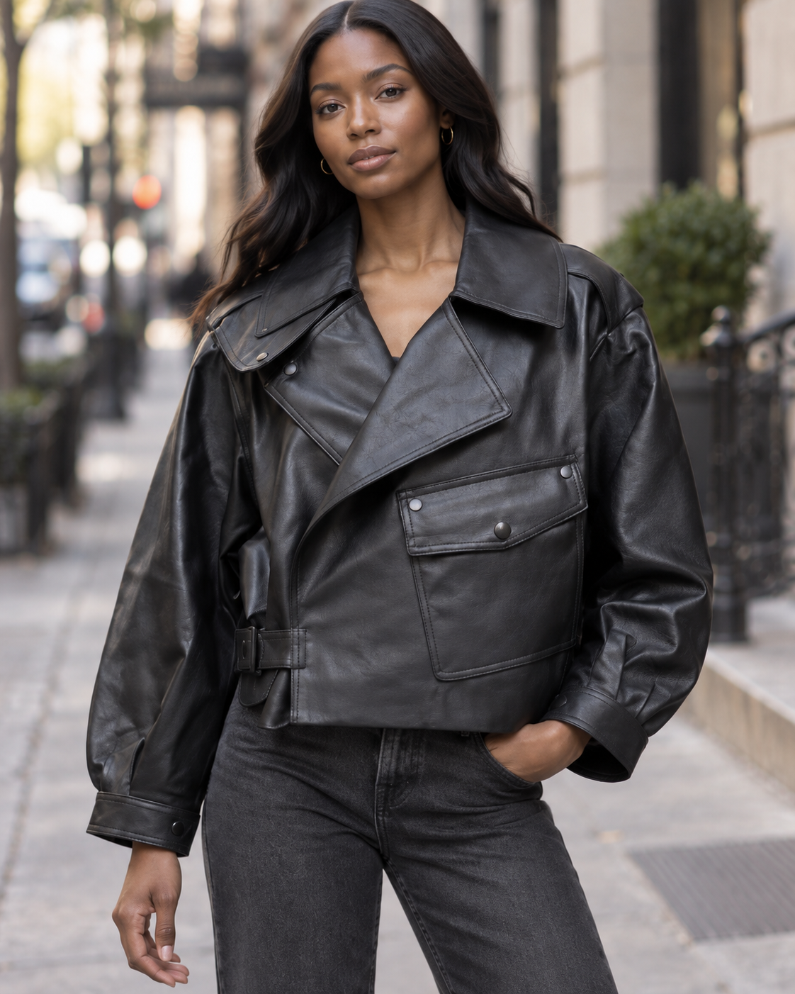 Faux Leather Moto Jacket – Black