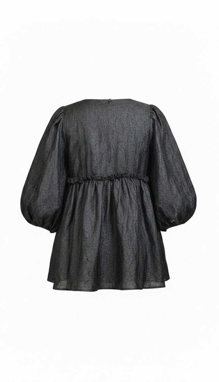 Midnight Muse - Black Puff-Sleeve Mini Dress