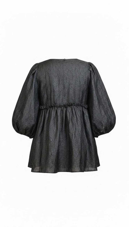 Midnight Muse - Black Puff-Sleeve Mini Dress
