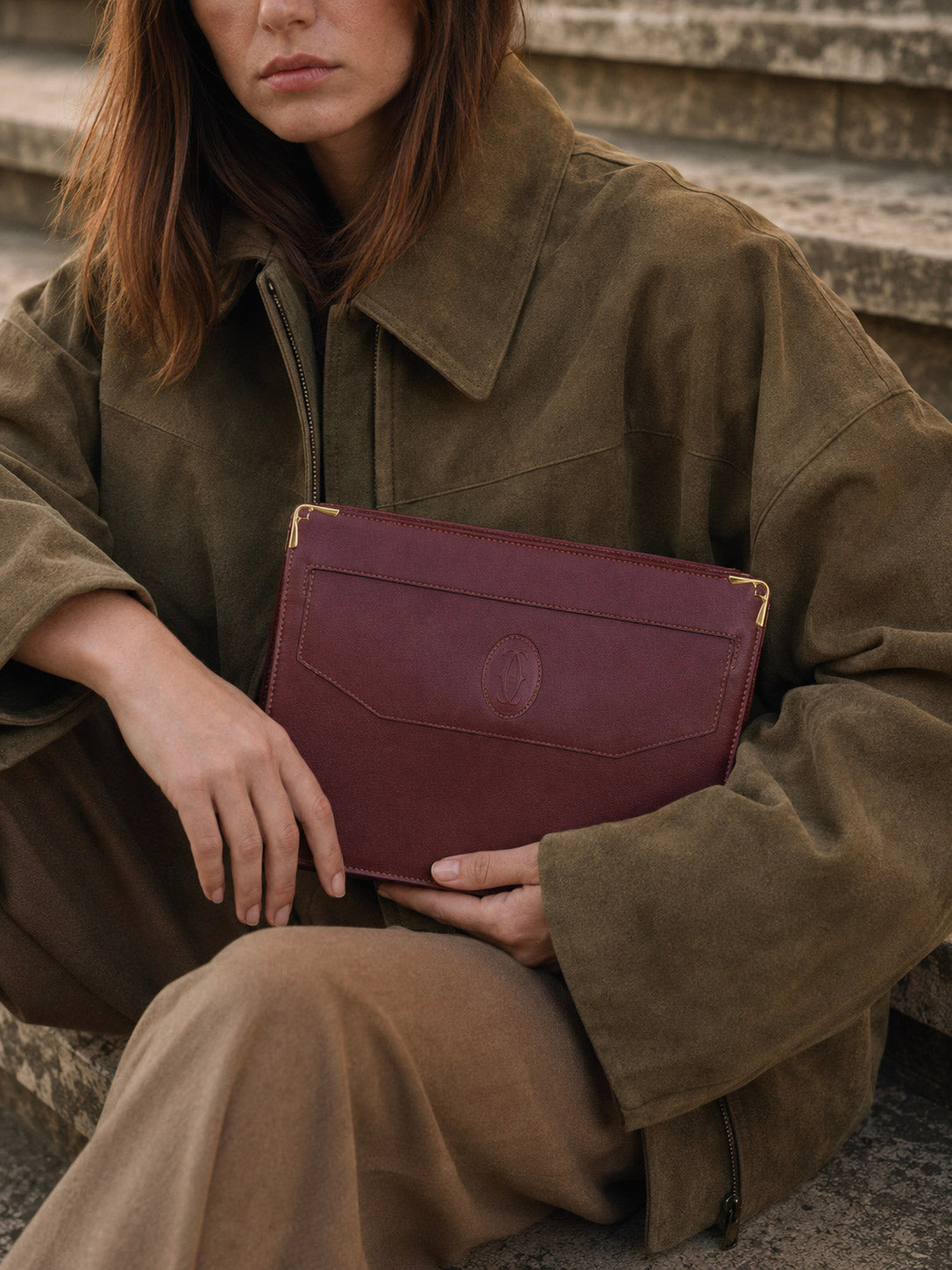 Bordeaux Envelope Leather Clutch Pouch
