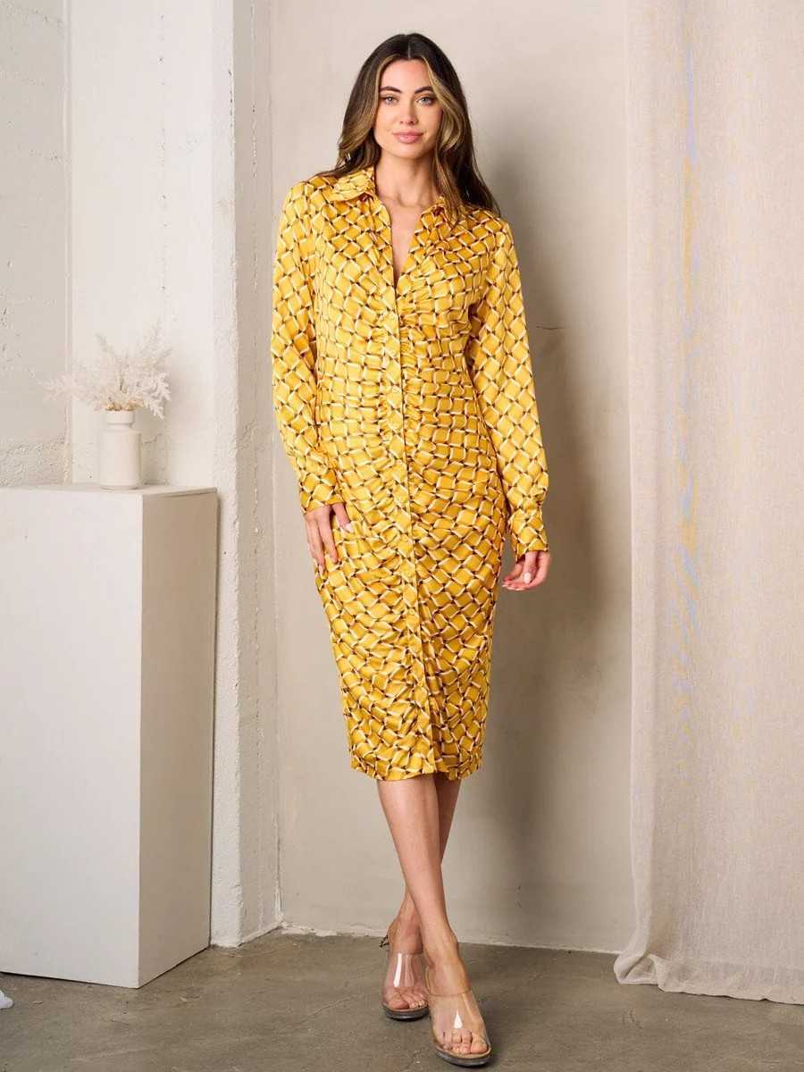 The Heritage Gold Print Midi Dress
