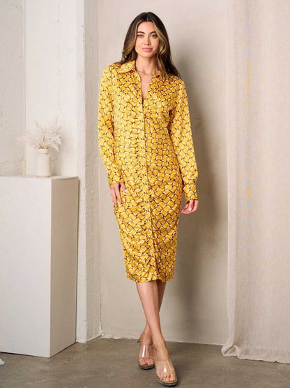 The Heritage Gold Print Midi Dress