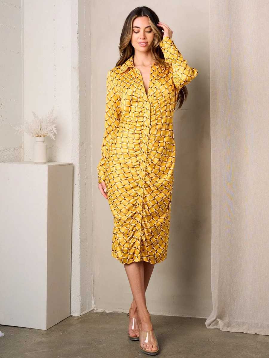 The Heritage Gold Print Midi Dress