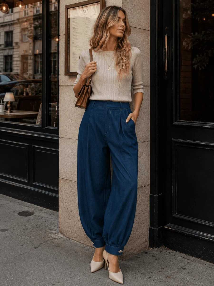 The Heritage Balloon-Leg Pleated Pants-Indigo