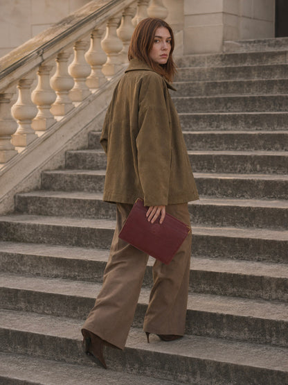 Bordeaux Envelope Leather Clutch Pouch