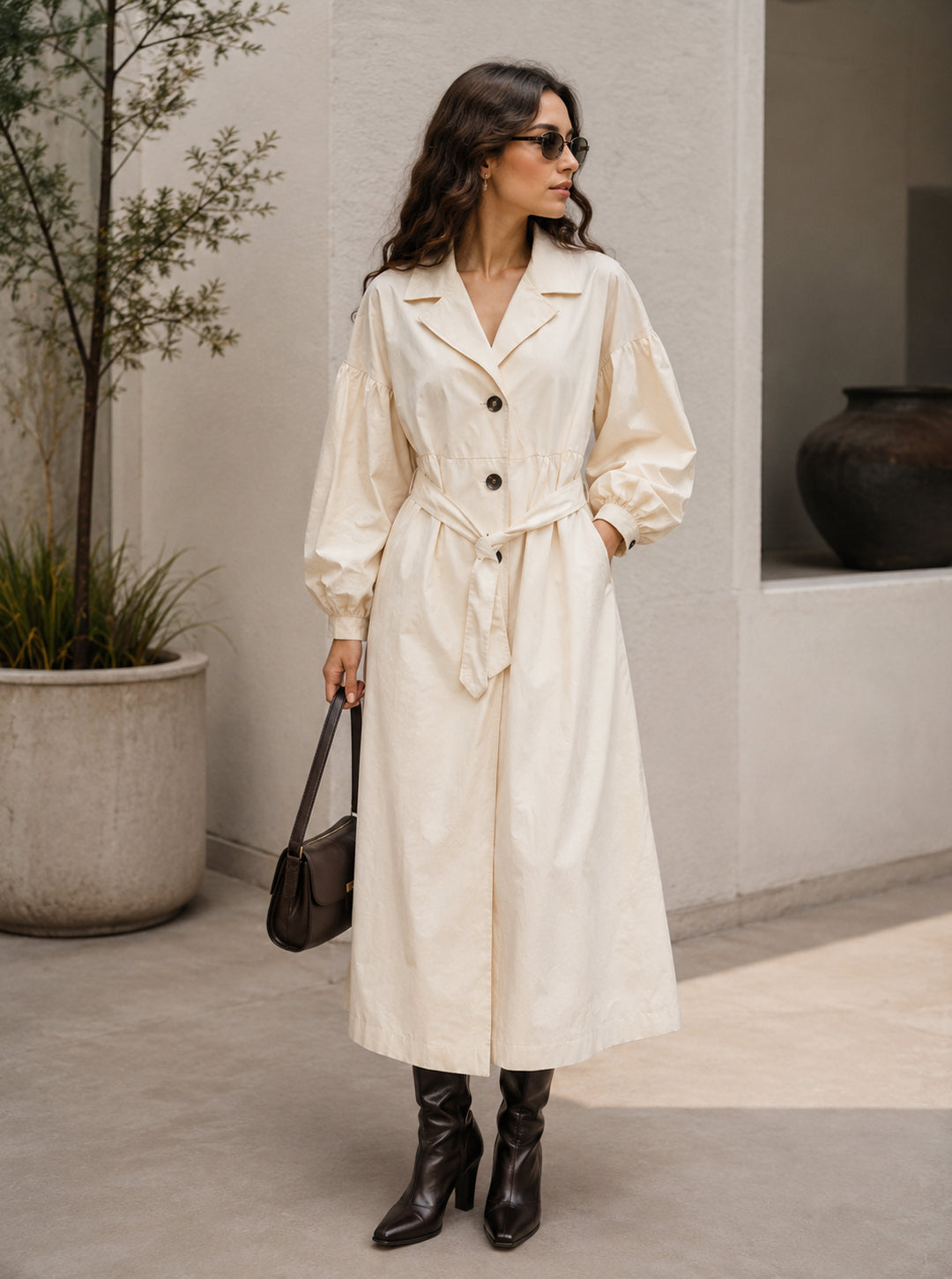 Biarritz Cream Belted Trench Dress