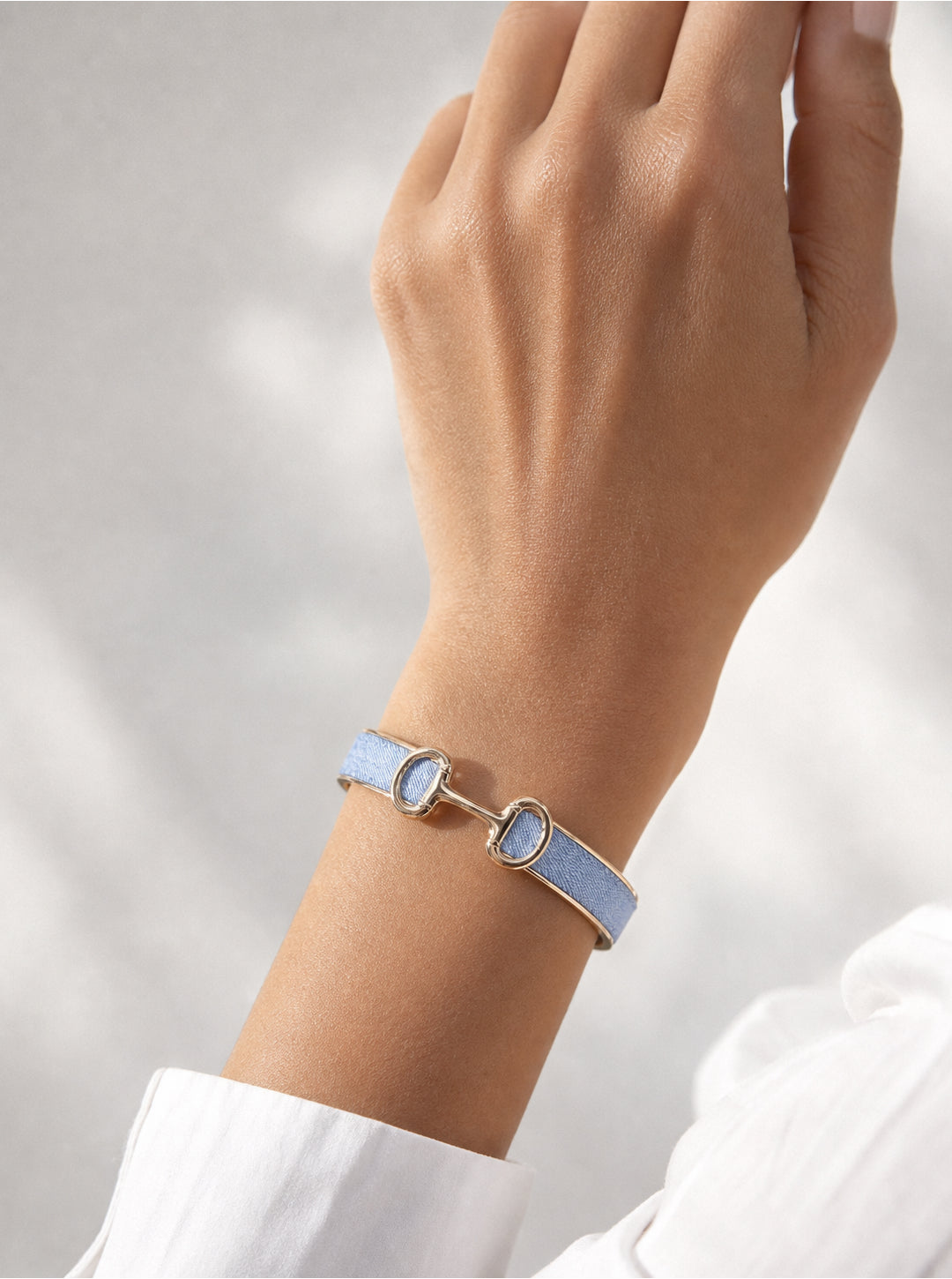 Denim & Gold Horsebit Bangle Bracelet