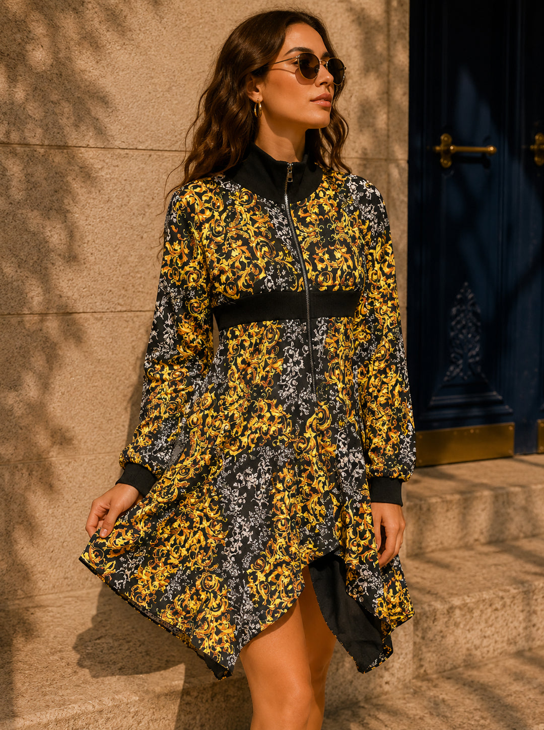 Versailles Baroque Zip Mini Dress