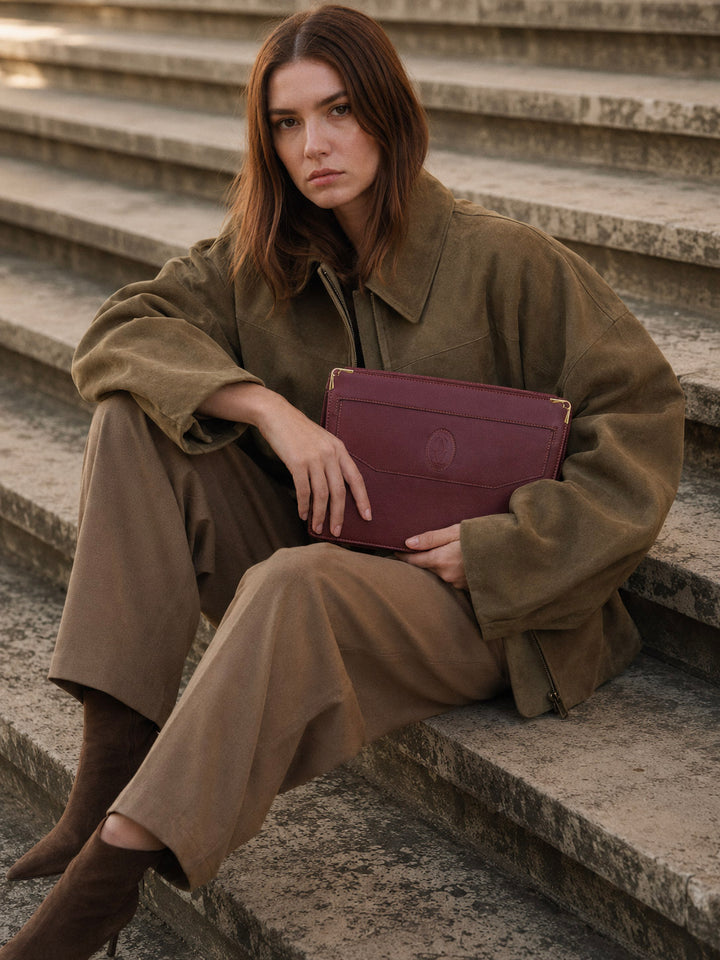 Bordeaux Envelope Leather Clutch Pouch
