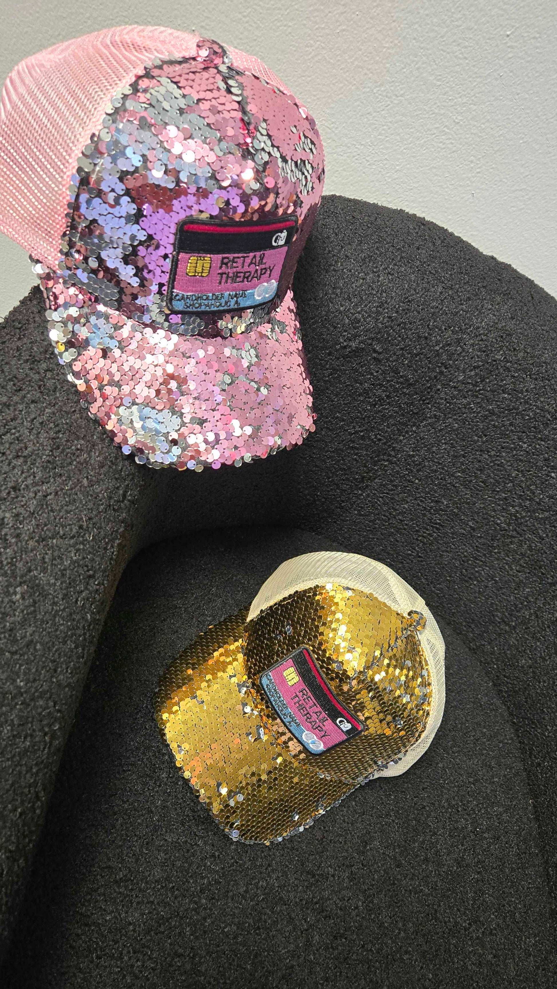 Retail Therapy Custom Sequin Hats (PINK & GOLD)