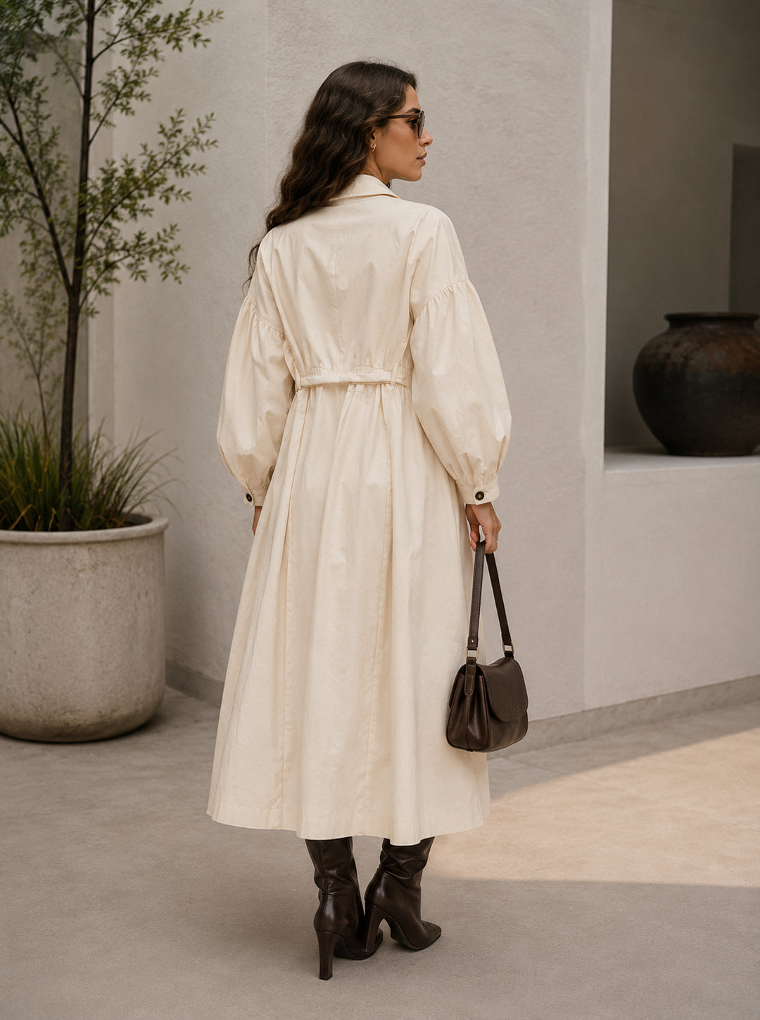 Biarritz Cream Belted Trench Dress