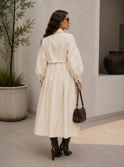 Biarritz Cream Belted Trench Dress