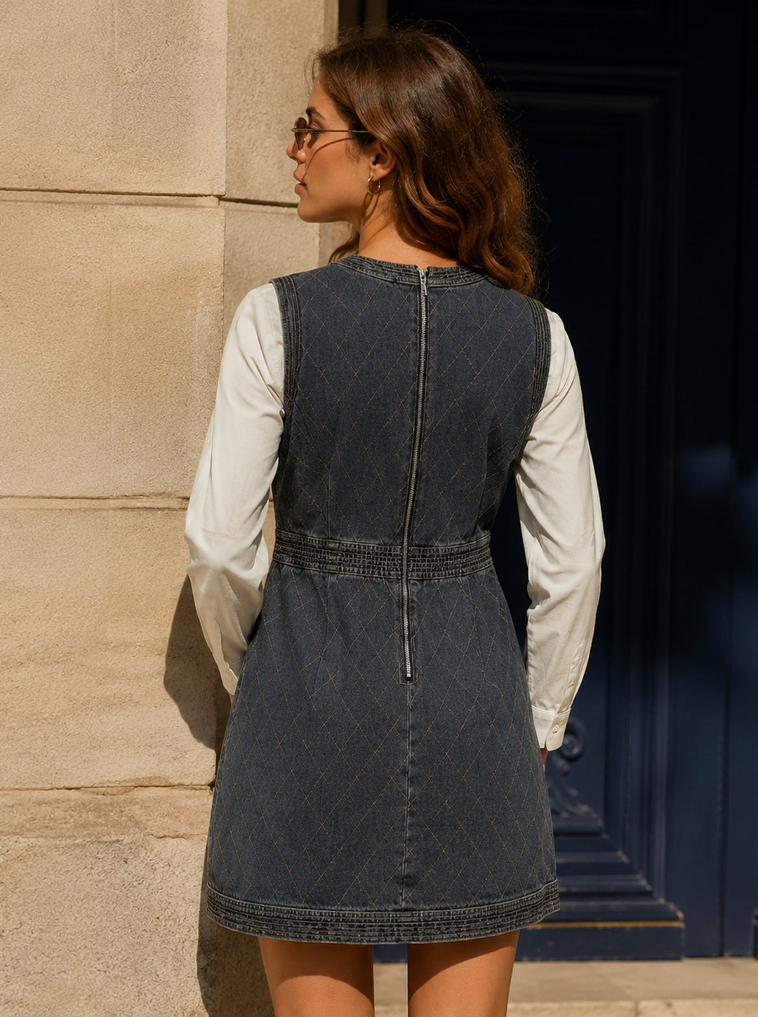 Rive Gauche Quilted Denim Mini Dress