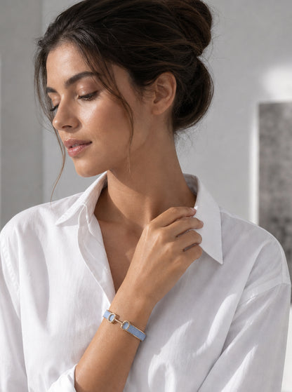 Denim & Gold Horsebit Bangle Bracelet