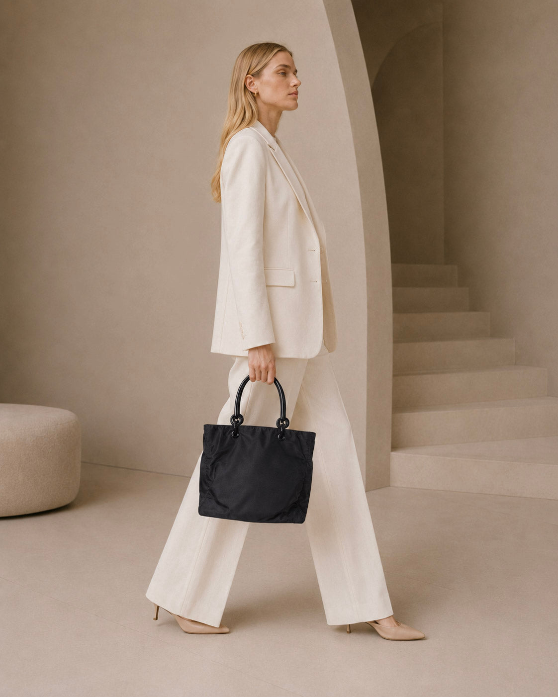 Noir Nylon Ring Handle Tote