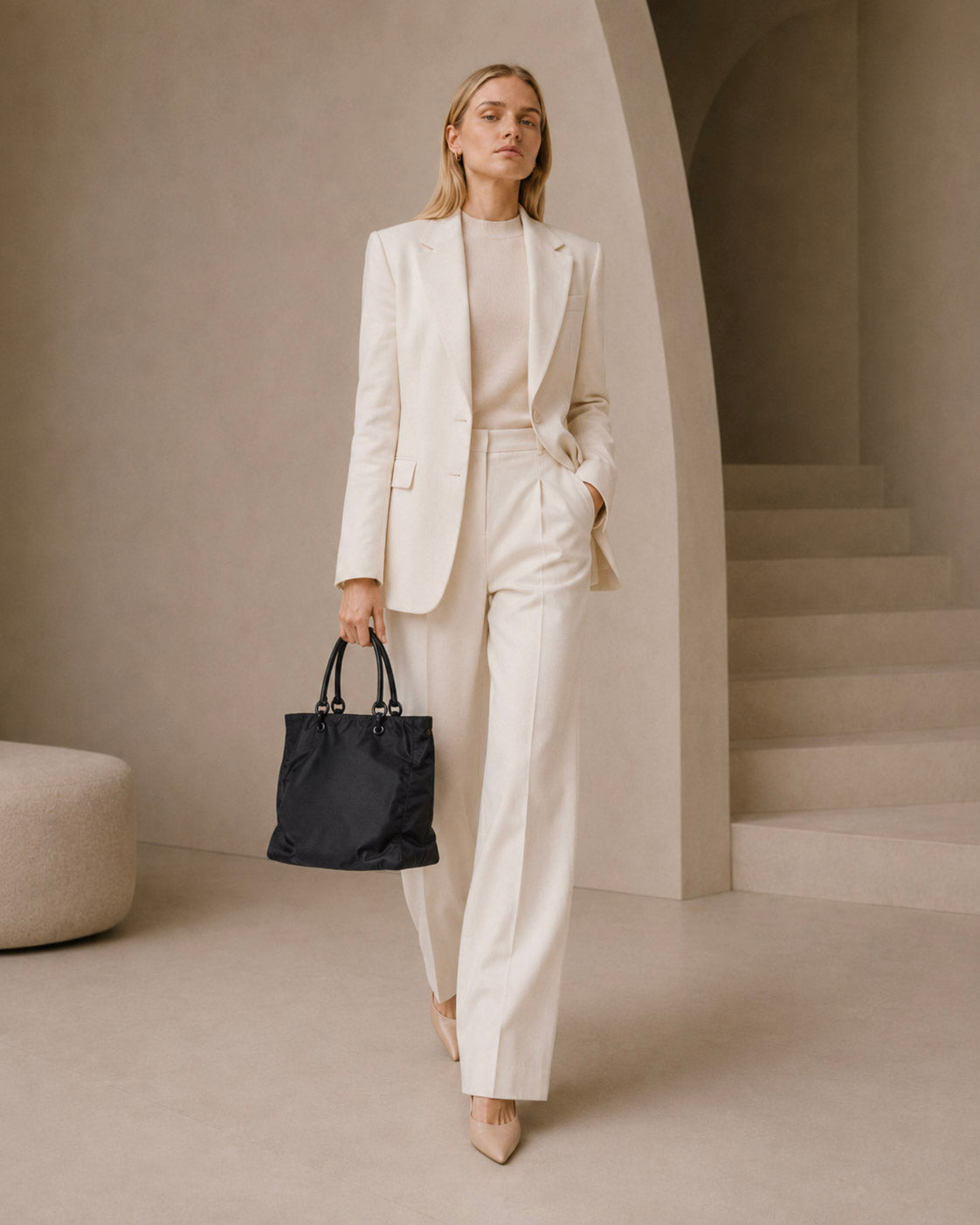 Noir Nylon Ring Handle Tote