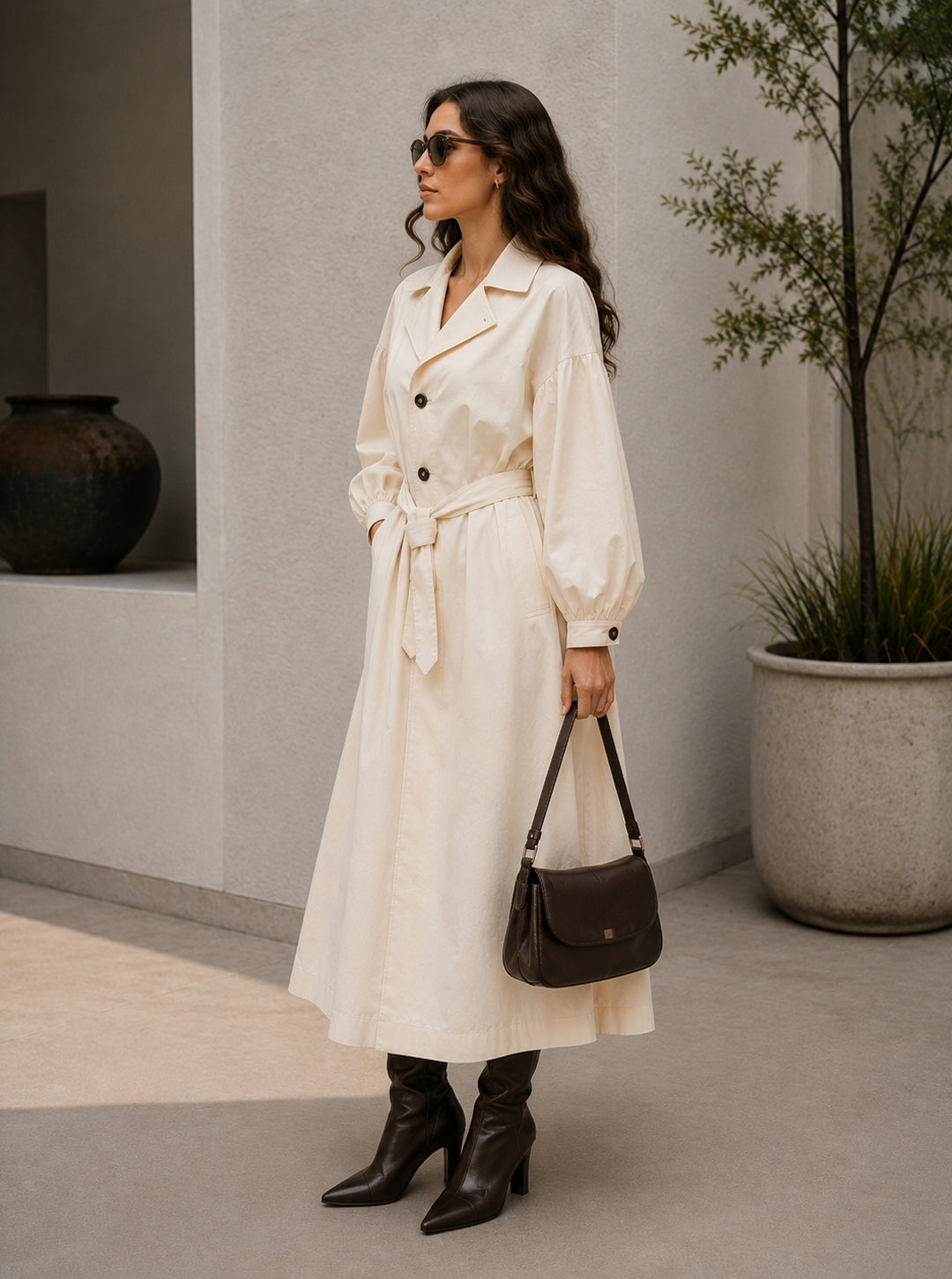 Biarritz Cream Belted Trench Dress