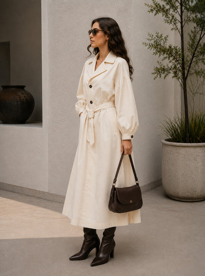 Biarritz Cream Belted Trench Dress