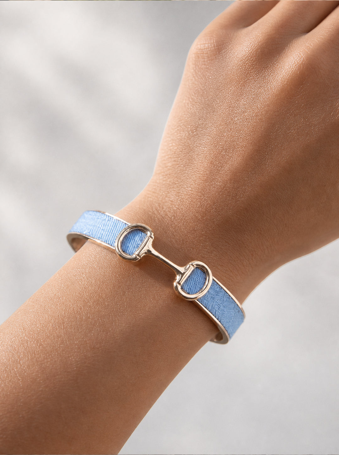 Denim & Gold Horsebit Bangle Bracelet