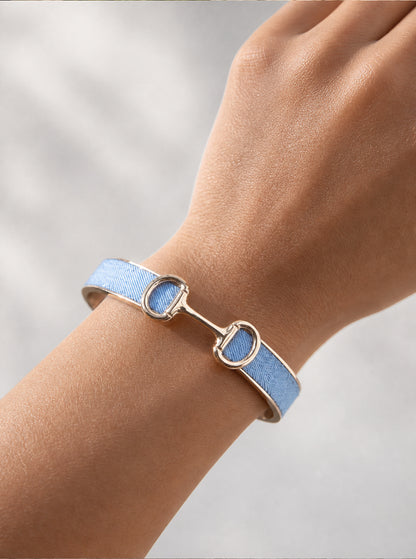 Denim & Gold Horsebit Bangle Bracelet