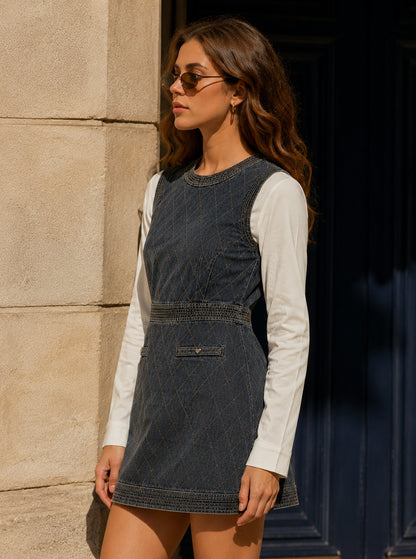 Rive Gauche Quilted Denim Mini Dress