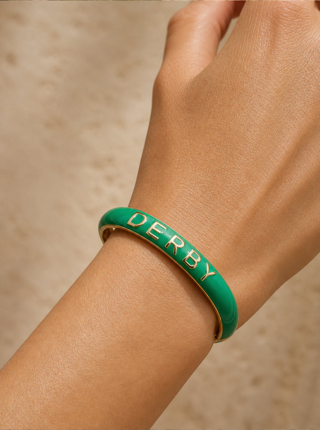 "DERBY" Green Enamel Gold Cuff Bracelet