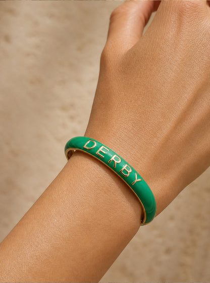"DERBY" Green Enamel Gold Cuff Bracelet
