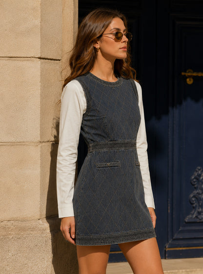 Rive Gauche Quilted Denim Mini Dress