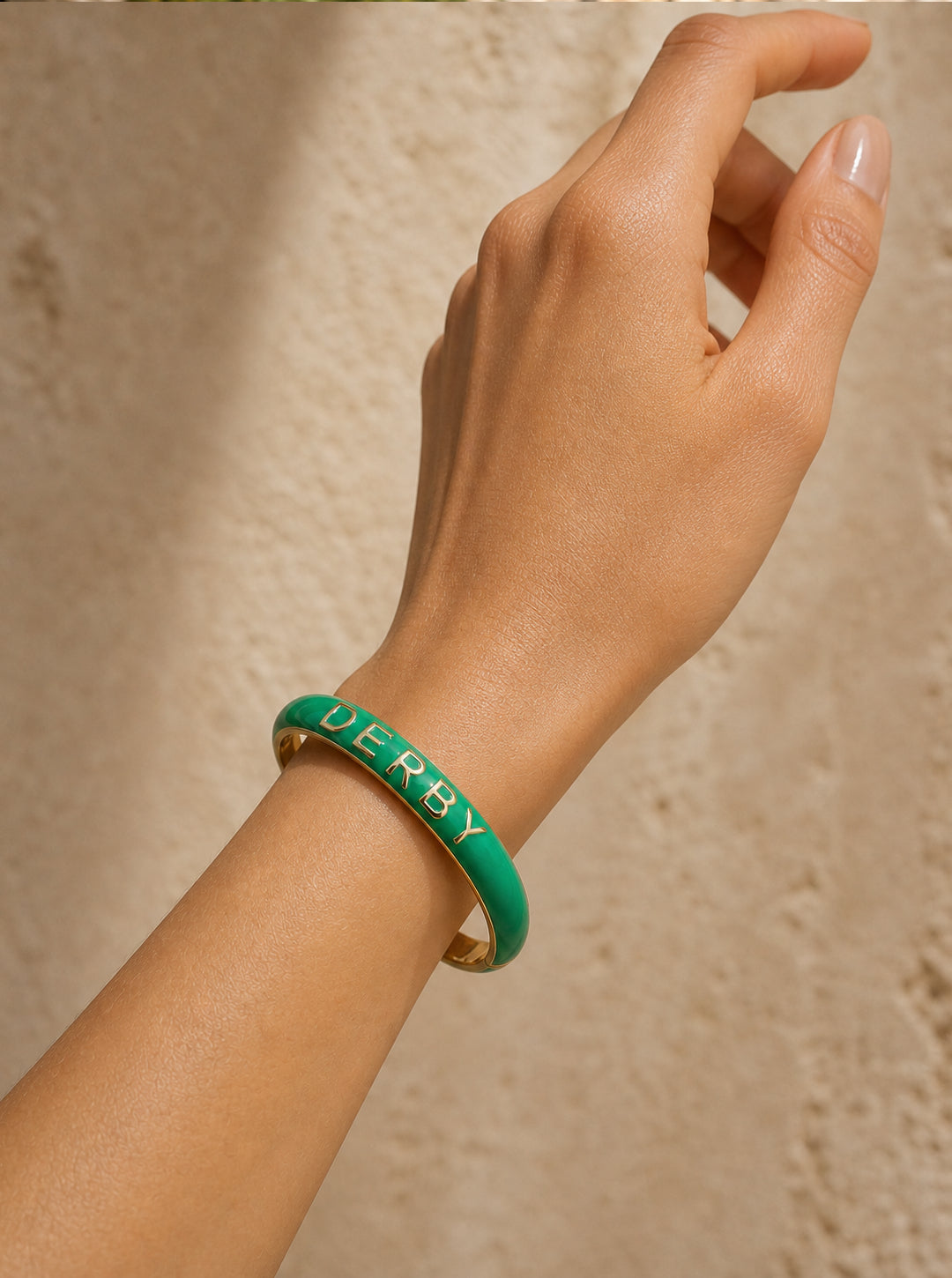 "DERBY" Green Enamel Gold Cuff Bracelet