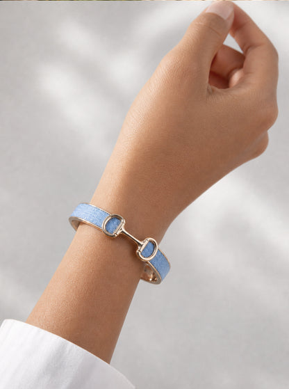 Denim & Gold Horsebit Bangle Bracelet