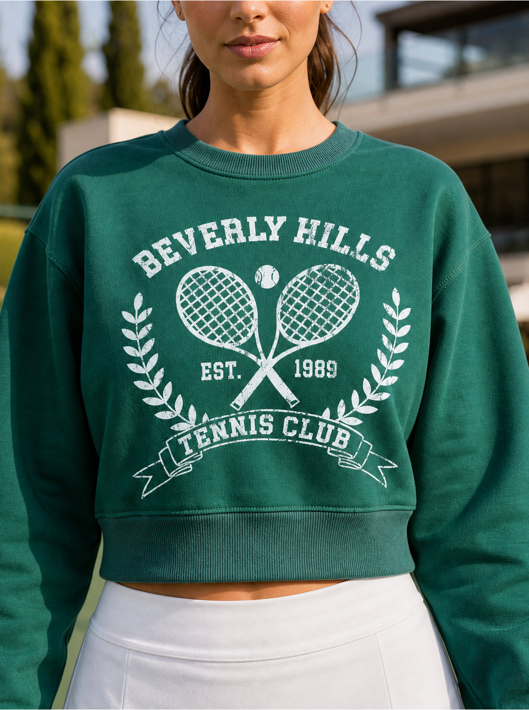 Beverly Hills Tennis Club Graphic Cropped Sweatshirt