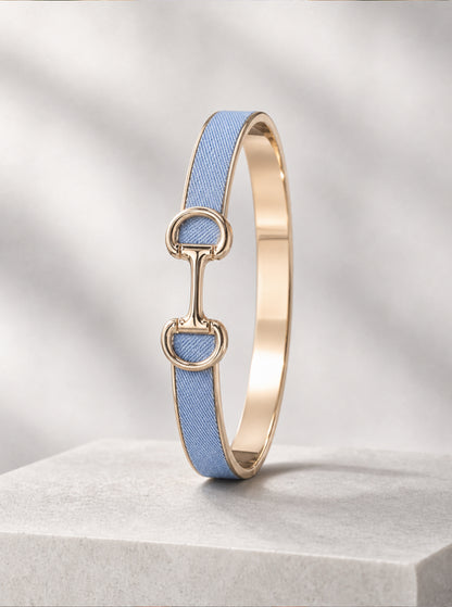 Denim & Gold Horsebit Bangle Bracelet