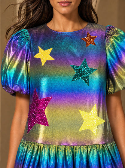 Holographic Star Mini Dress