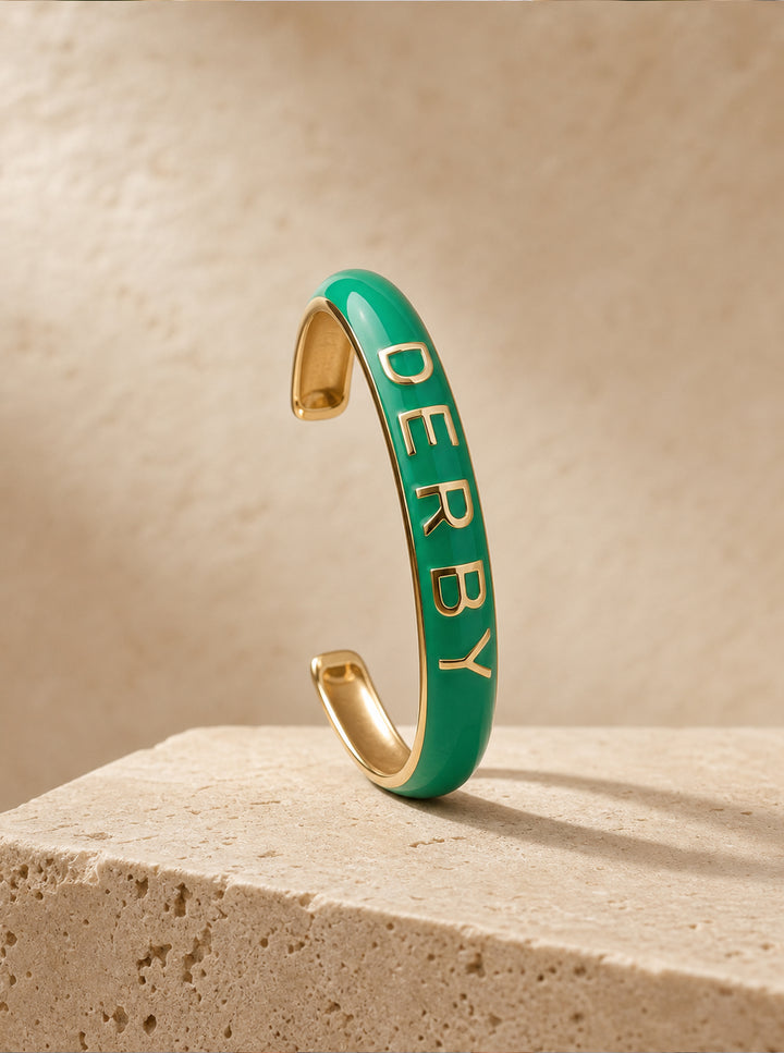 "DERBY" Green Enamel Gold Cuff Bracelet