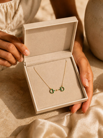 Green Enamel Horsebit Gold Necklace