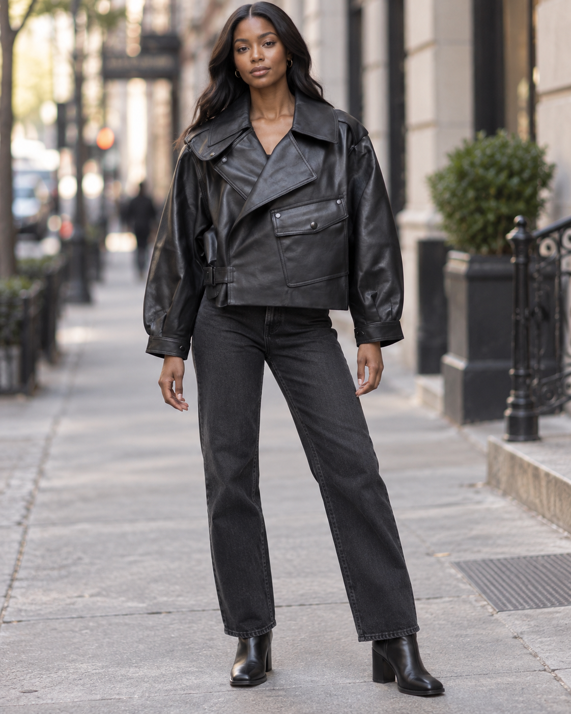 Faux Leather Moto Jacket – Black