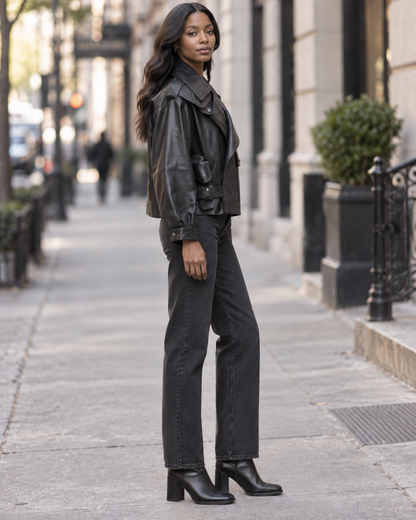 Faux Leather Moto Jacket – Black