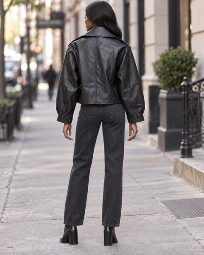 Faux Leather Moto Jacket – Black
