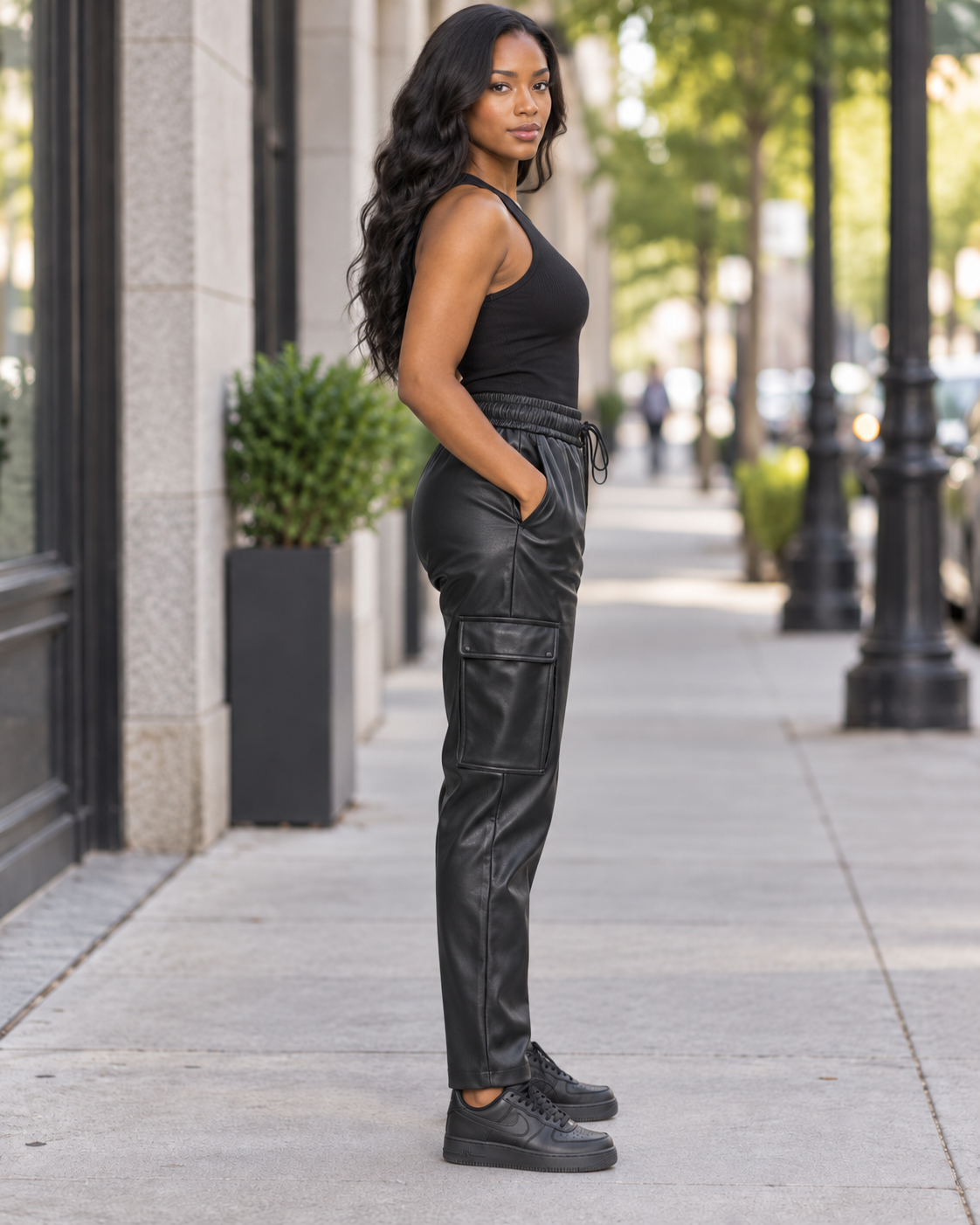 Cargo Faux Leather Pants – Black