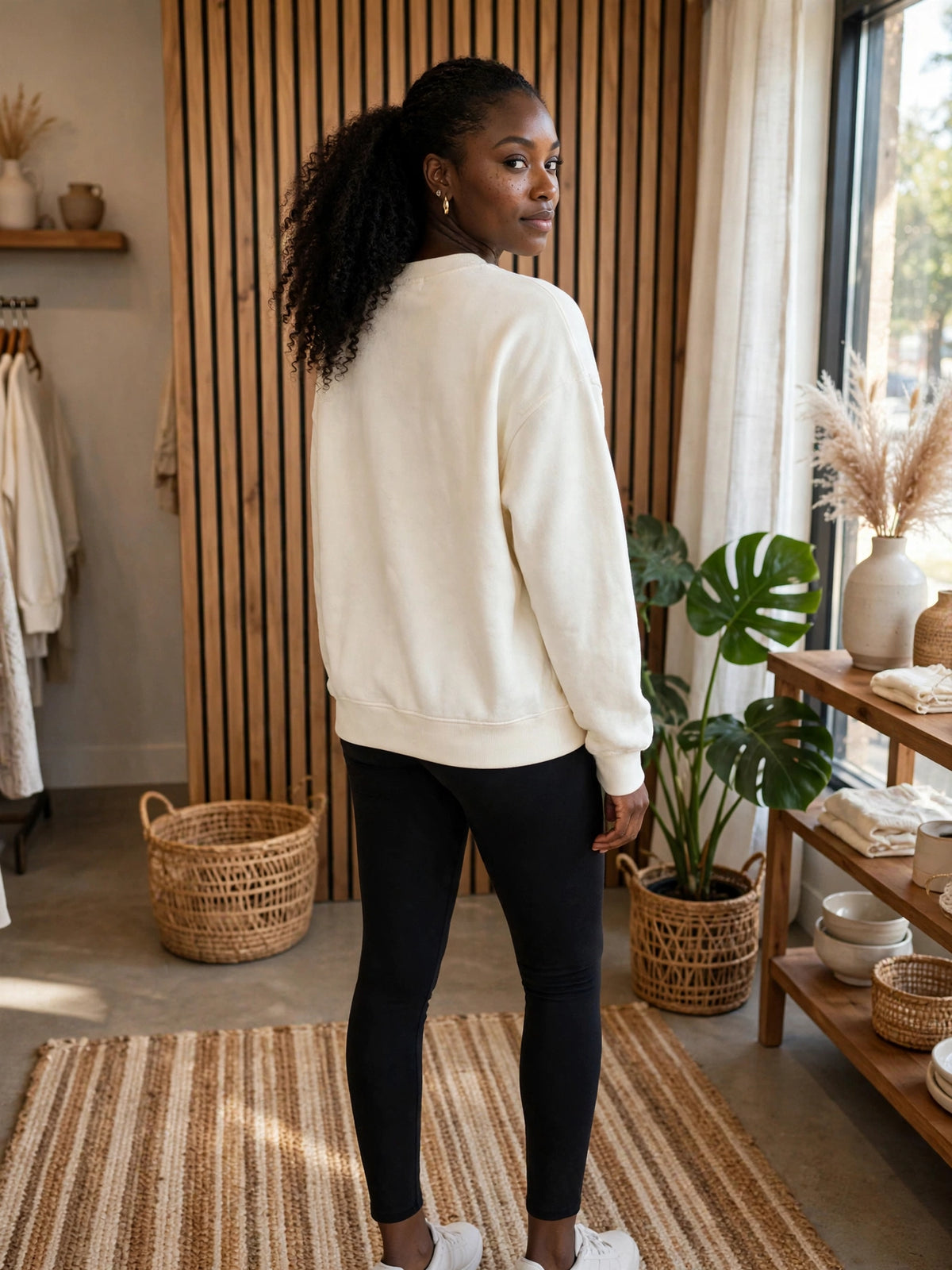 Cream THANKS Chenille Crewneck Sweatshirt
