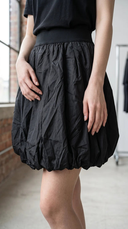 Luxury Clique black bubble mini skirt with a voluminous silhouette and comfortable elasticated high waistband.