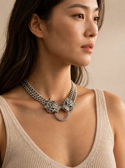 Eye Candy LA Silver Jaquar Necklace