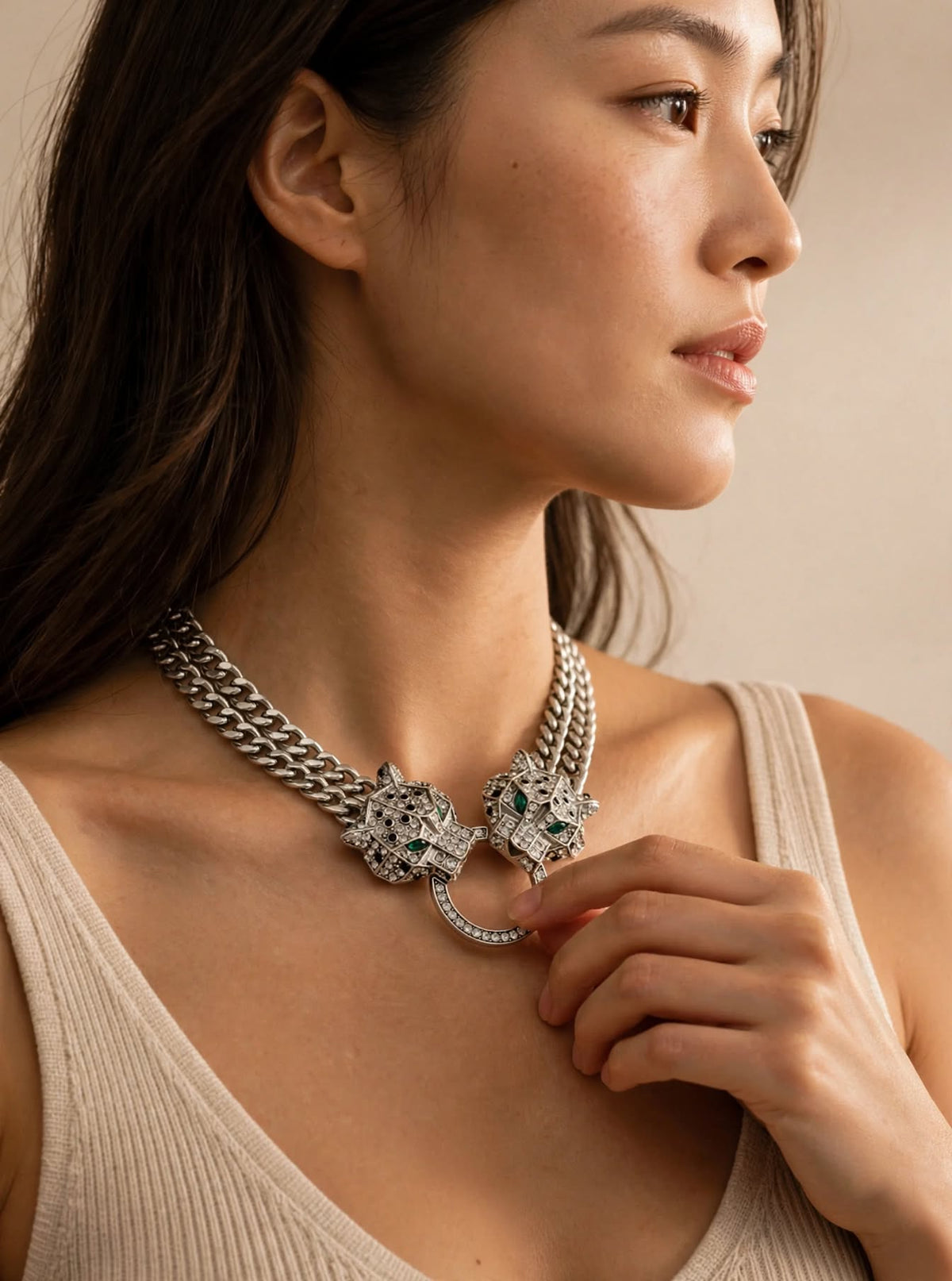 Eye Candy LA Silver Jaquar Necklace