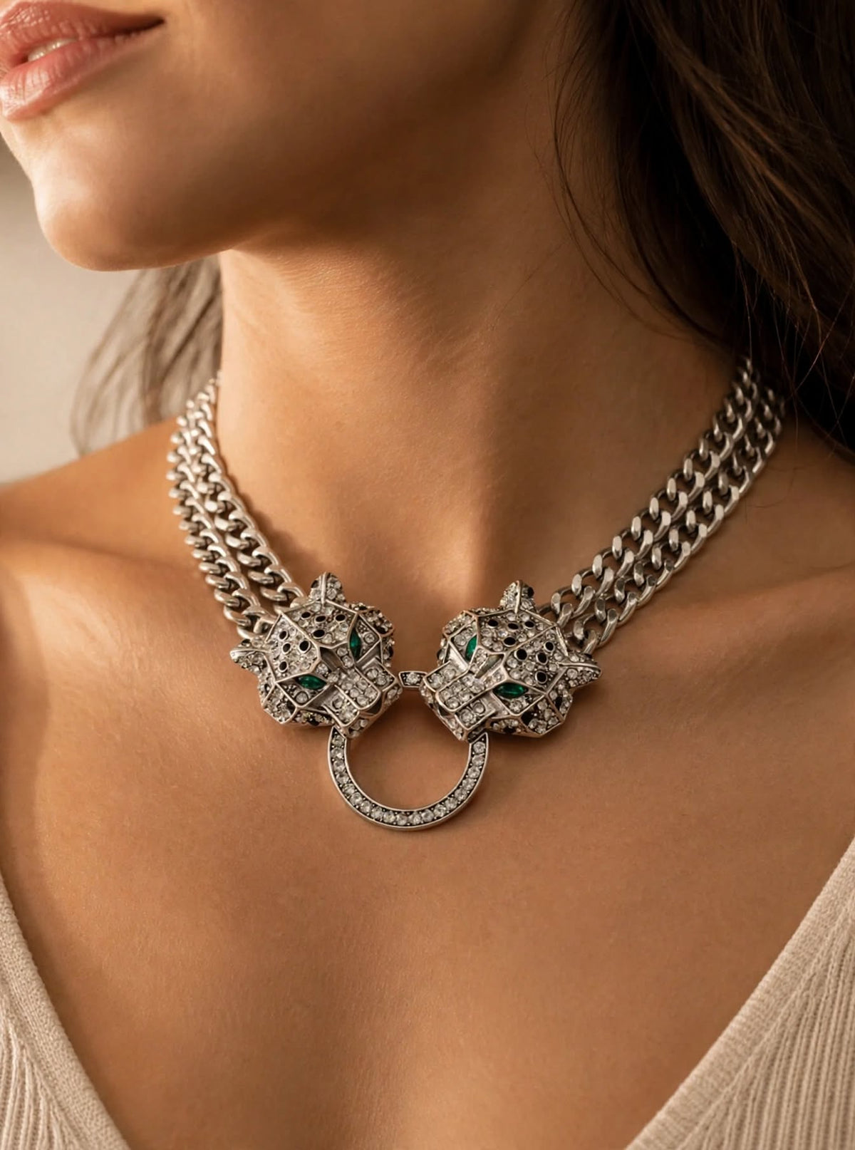 Eye Candy LA Silver Jaquar Necklace
